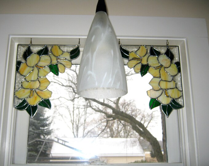 Stained Glass Corner Panels Yellow Hibiscus OOAK Handmade Etsy