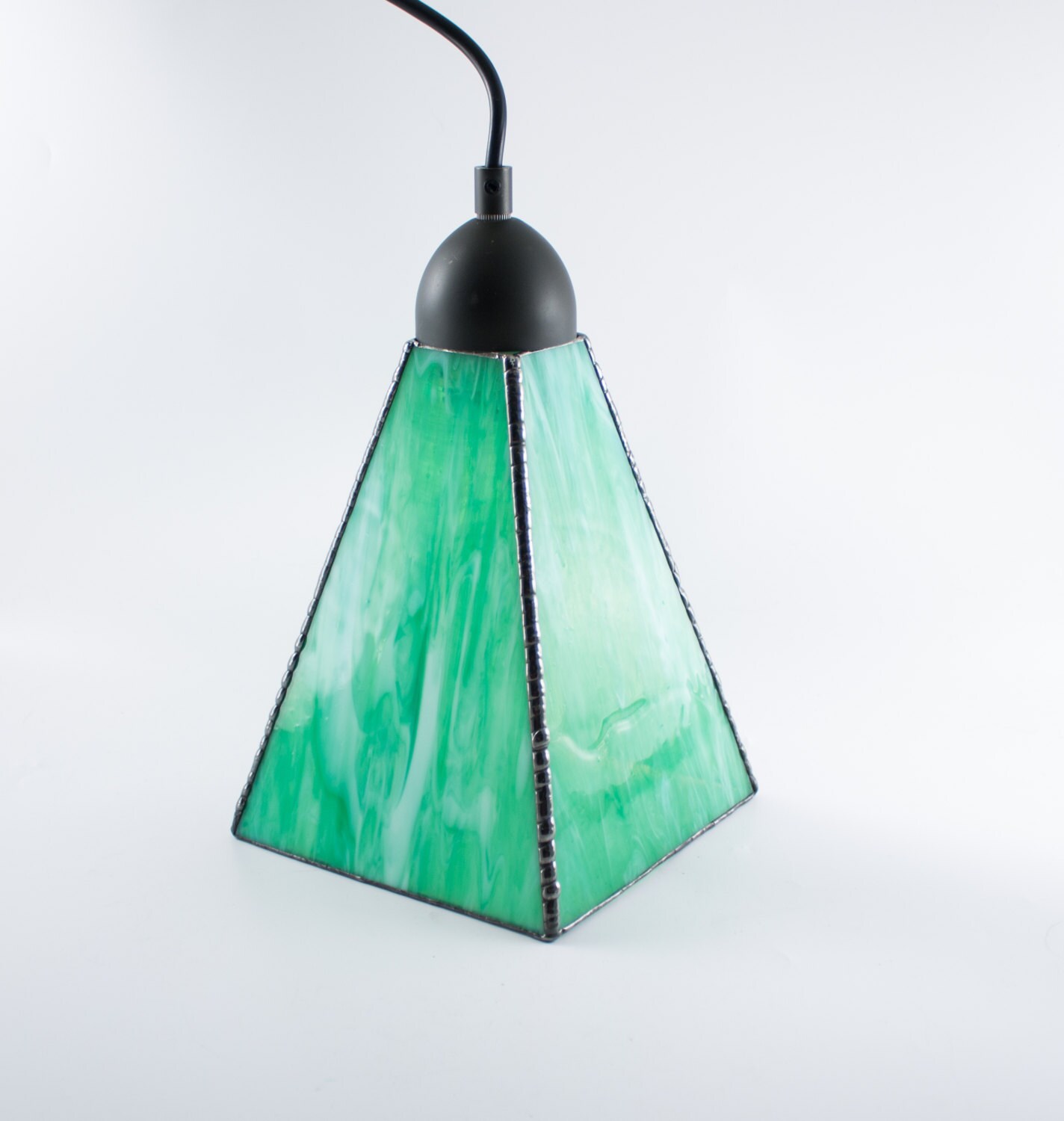 Stained Glass Pendant Light Green and White Hanging Lamp Etsy