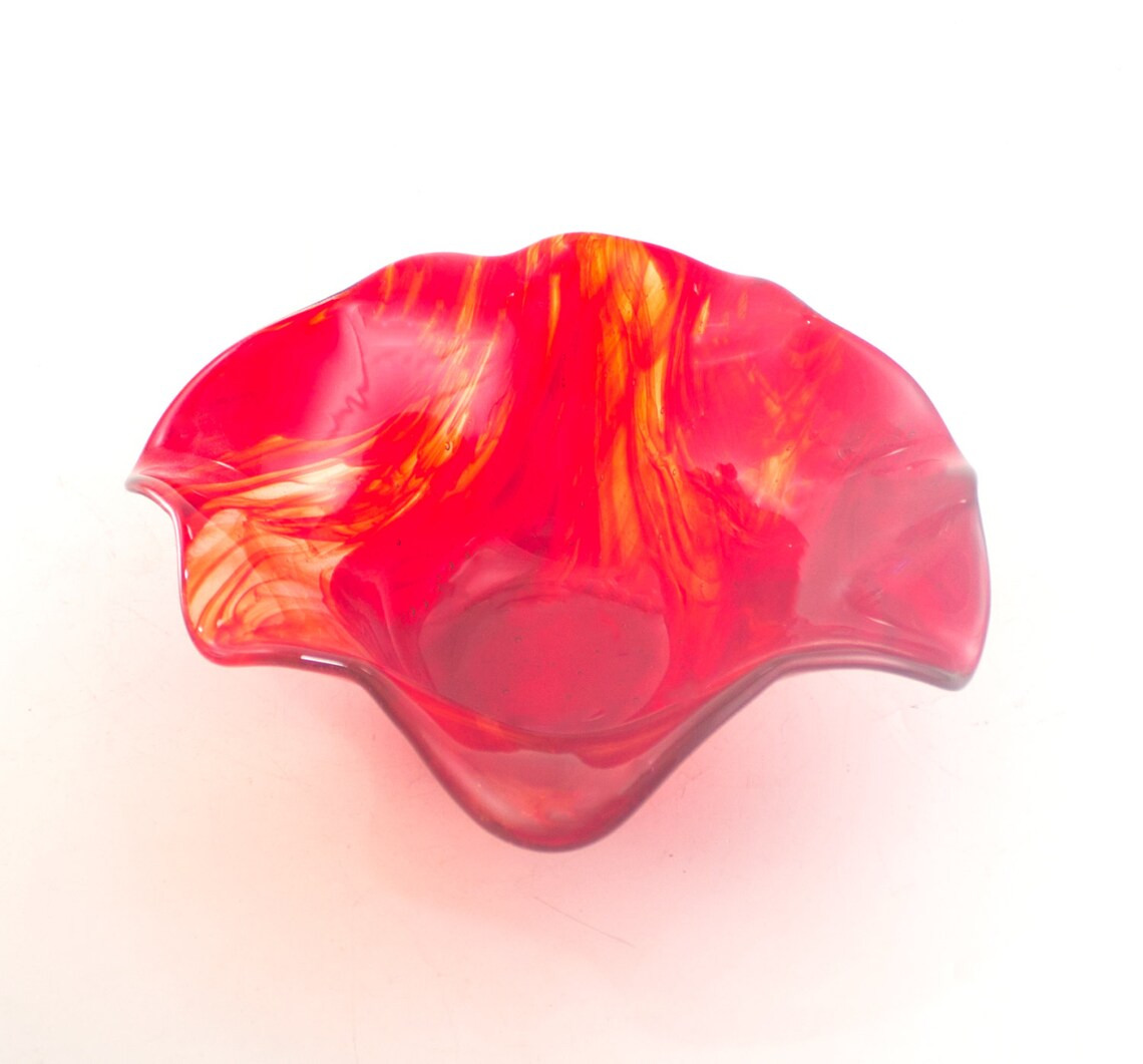 Red and Gold Decorative Bowl Contemporary Art Glass Abstract Etsy