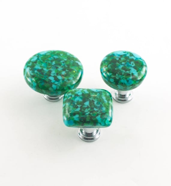 Glass Drawer Knobs Modern Cabinet Pulls Kitchen Hardware Teal Green Decor Replacement Handles Choice Of Size And Finish