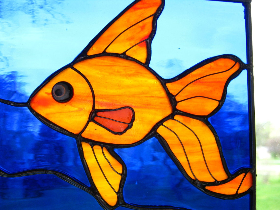 Stained Glass Fish Window Panel Goldfish Art Children's Etsy