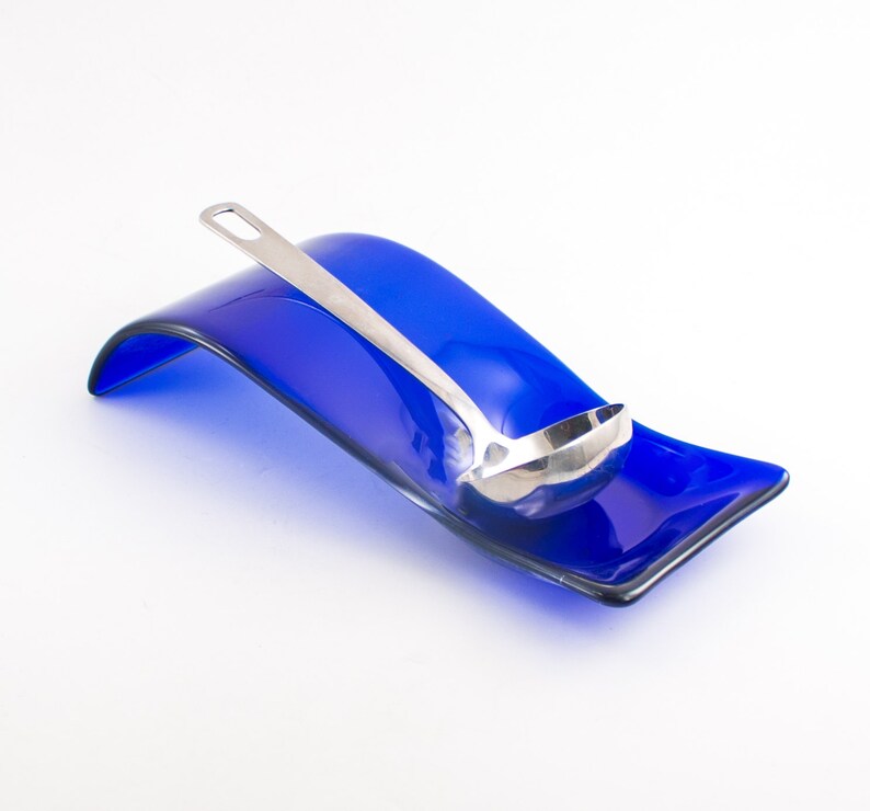 Cobalt Blue Spoon Rest Utensil Holder Fused Glass Kitchen Etsy