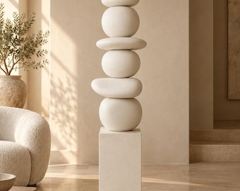 Handmade Bodhi Floor Sculpture, Organic Stone Totem, Wabi Sabi Plaster Art (63"-71")