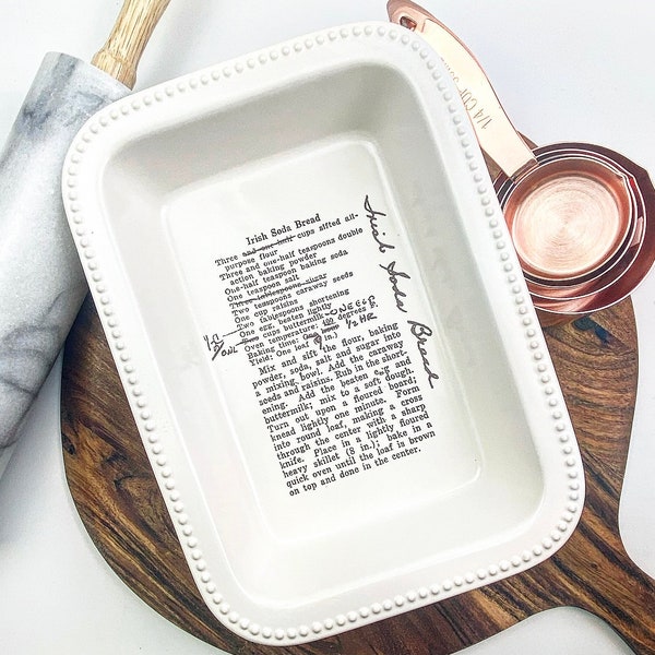 White Ceramic Loaf Pan with Personalized Handwritten Recipe - Perfect Bridal Shower, Birthday, Housewarming, Wedding Gift