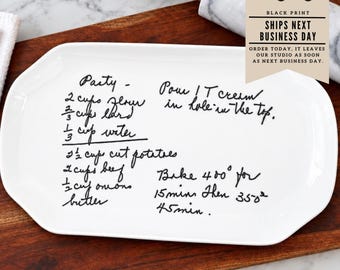 Personalized Handwritten Recipe Plate, Scalloped Rectangle Ceramic Platter, Grandma's Recipe Gift, Custom Family Heirloom