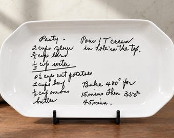 Personalized Handwritten Recipe Plate, Scalloped Rectangle Ceramic Platter, Grandma's Recipe Gift, Custom Family Heirloom