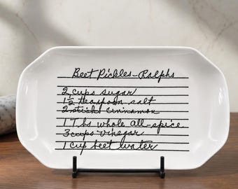 Personalized Handwritten Recipe Plate, Scalloped Rectangle Ceramic Platter, Grandma's Recipe Gift, Custom Family Heirloom