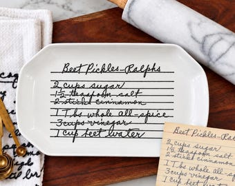Personalized Handwritten Recipe Plate, Scalloped Rectangle Ceramic Platter, Grandma's Recipe Gift, Custom Family Heirloom