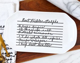 Christmas Gift for Mom or Grandma, Personalized Handwritten Recipe Plate, Custom Family Recipe Keepsake, Scalloped Ceramic Platter
