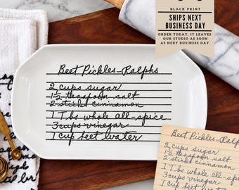 Personalized Handwritten Recipe Plate, Scalloped Rectangle Ceramic Platter, Grandma's Recipe Gift, Custom Family Heirloom