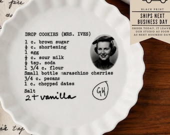 Handwritten Recipe Pie Pan, Personalized Ceramic Recipe Plate, Memorial Gift for Mom or Grandma