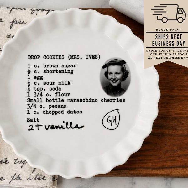 Handwritten Recipe Pie Pan, Personalized Ceramic Recipe Plate, Memorial Gift for Mom or Grandma
