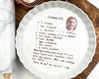 Transfer your loved ones handwritten recipe onto a plate. Perfect memorial gift.