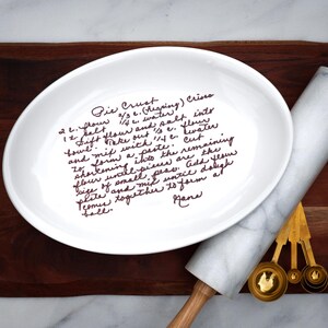 Engraved plate with your grandmas handwritten recipe displayed, unique bridal shower gift, writing on plate