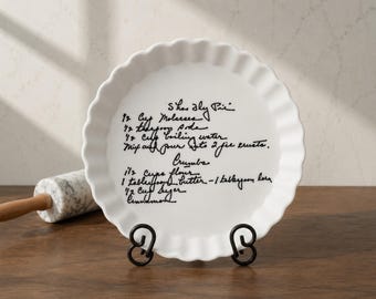 pie pan engraved with your recipe, handwriting, photo or logo
