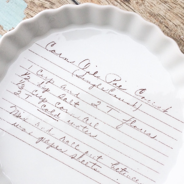 as seen on Etsy commercial, find joy ad, prairie hills pottery - Transfer your loved ones handwritten recipe onto a plate
