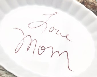 Restore your loved ones handwriting to create a perfect keepsake.  This jewelry dish makes the perfect memorial gift.