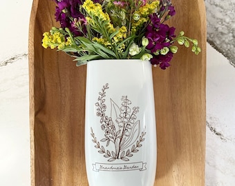 Ceramic Flower Vase Handthrown and altered Grandma's Handkerchief Hand painted decoration