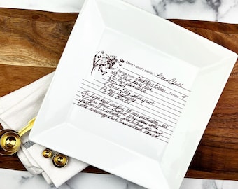 Custom recipe dish, Sympathy gift with your loved ones engraved handwriting, actual handwriting on a custom gift plate