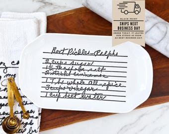 Christmas Gift for Mom or Grandma, Personalized Handwritten Recipe Plate, Custom Family Recipe Keepsake, Scalloped Ceramic Platter