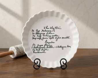 Quiche Pan, Handwritten Recipe Display Ceramic Dish |  Oven Safe, Personalized Memorial Gift
