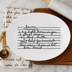 Custom Recipe, Handwritten Plate | White Ceramic Oval | 11 3/4 Inch, Sepia Or Black Print, Personalized Heirloom