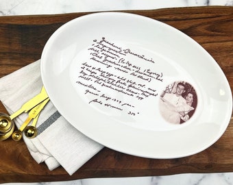 Recipe plate, custom giving plate, handwriting on plate, family gift for everyone, family heirloom, holiday gift for him, memorial gift