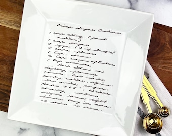 recipe on plate, platter with your loved ones handwritten recipe is the perfect mothers day gift