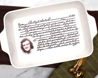 Engraved Baking Dish - Personalized Casserole Pan & Hand-Written Recipe
