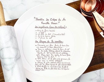 handwriting on plate, recipe display, recipe restoration, as seen on Etsy commercial