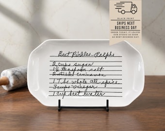 Christmas Gift for Mom or Grandma, Personalized Handwritten Recipe Plate, Custom Family Recipe Keepsake, Scalloped Ceramic Platter