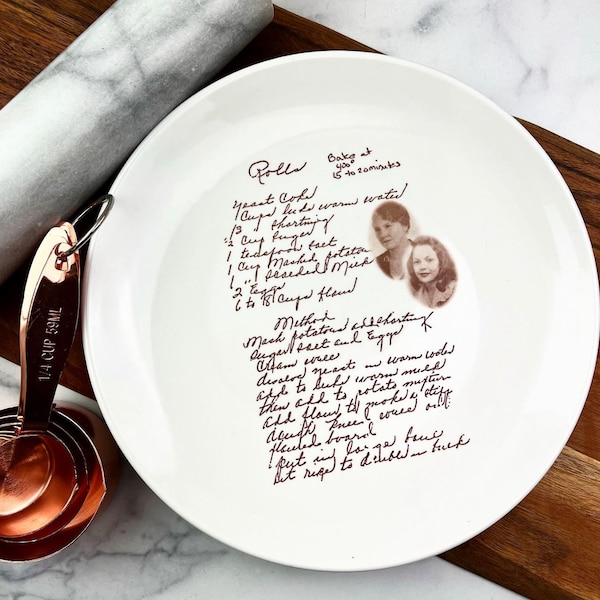 Handmade Round Ceramic Dinner Plate with Personalized Recipe - Unique Keepsake Gift for Mother Daughter or Wedding - Custom Kitchen Pottery