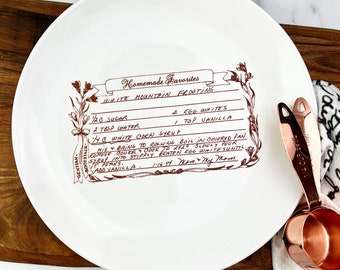 prairie hills pottery, recipe plate, handwritten recipe display, kitchen decor, custom plate, holiday gift for chef, memorial