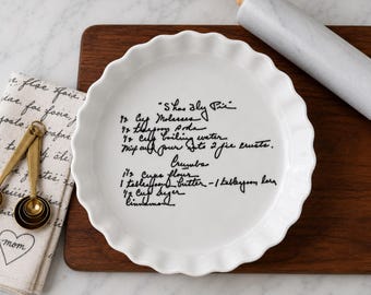 Quiche Pan, Heirloom Handwritten Recipe Dish | Ceramic | 10 Inch, Bridal Shower, Wedding Gift, Keepsake