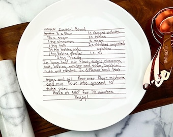 Handmade Round Ceramic Dinner Plate with Personalized Recipe - Unique Keepsake Gift for Mother Daughter or Wedding - Custom Kitchen Pottery