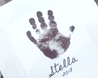 Kids handprint engraved on a wall hanging plate - perfect holiday gift for grandma