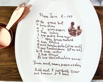 recipe plate, handwriting display, recipe display, kitchen decor, foodie gift, memorial gift, handwriting transfer, phpottery, bridal gift