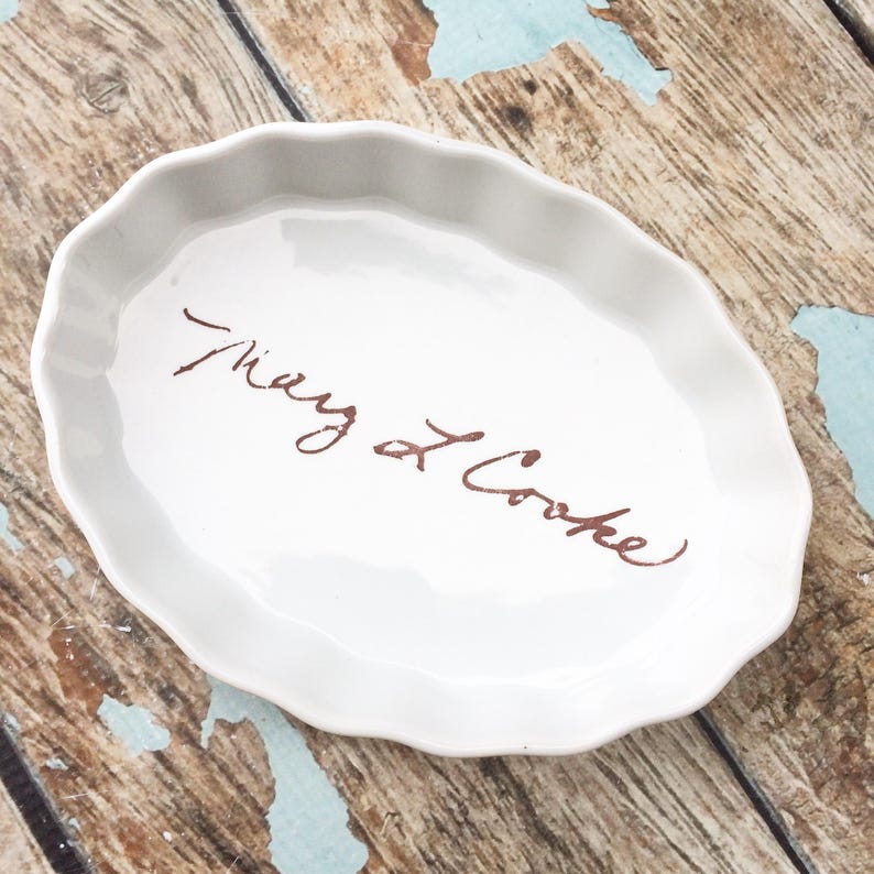 Memorial signature on jewelry dish. Perfect way to honor the loss of a loved one. image 1