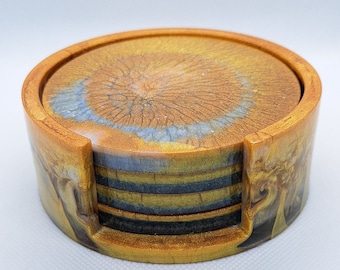 Resin Gold & Blue coaster set