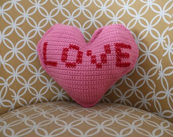 Crochet Love Heart Pillow