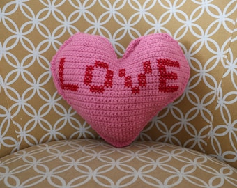 Crochet Love Heart Pillow