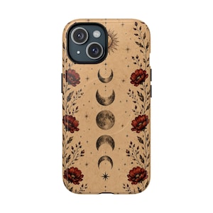 Capa para celular com fases da lua, resistente e magnética | Design celestial com cristais botânicos