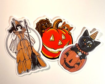 JEU D'AUTOCOLLANTS EN VINYLE - Lot d'autocollants vintage d'Halloween