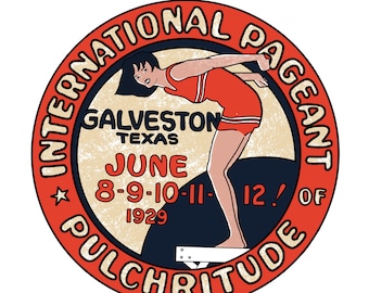 PEGATINA DE VINILO - Concurso Internacional de Belleza 1929 - réplica vintage de la pegatina original