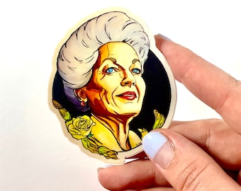 PEGATINA DE VINILO - Ann Richards con flor de cactus y rosa