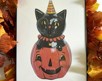 PRINT - Vintage Halloween Cat