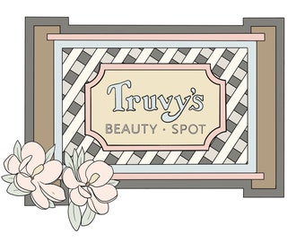 PEGATINA DE VINILO - Letrero de salón de belleza Truvy's - Magnolias de acero