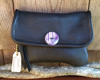 Deerskin Leather Wallet with Magnetic Snap and Wampum button