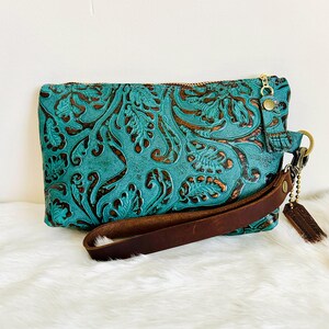 Leather Wristlet with Embossed/Vintage Tooled Design image 6