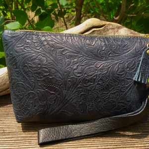 Leather Wristlet with Embossed/Vintage Tooled Design image 4